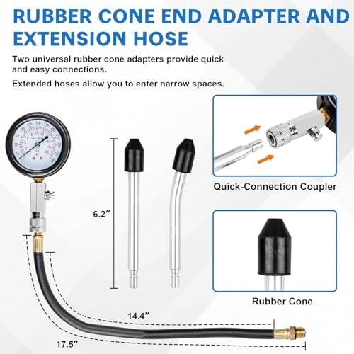 9pcs Engine Compression Tester Kit - 0-300PSI Spark Plug & Small Engine Tools
