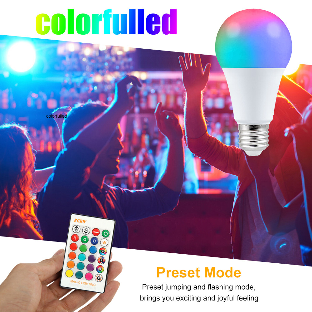 4 Pack E26 LED Light Bulbs RGB Color Changing 3W A19 Cool White Bulb with Remote