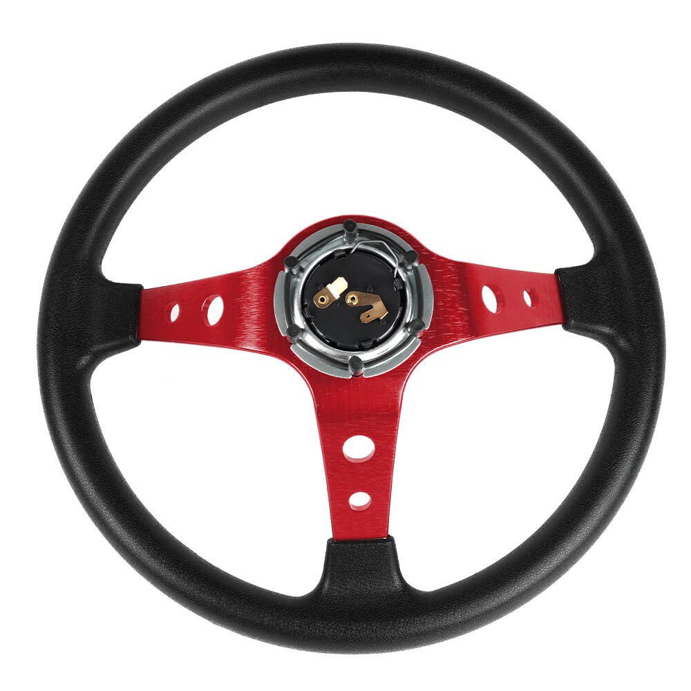 345mm Deep Dished Red Racing Steering Wheel with Ball Quick Release Adapter Kit