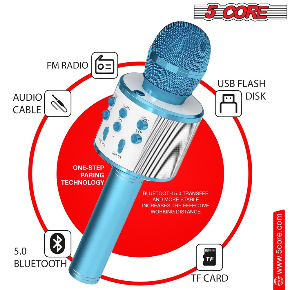 5 Core Microphone Wireless Karaoke Mic with Speaker Portable Bluetooth Microfono