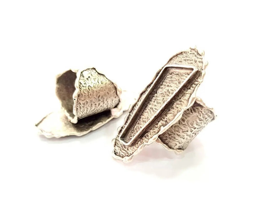 Ring Blank Bezel Settings Cabochon Mountings Adjustable Antique Silver Brass