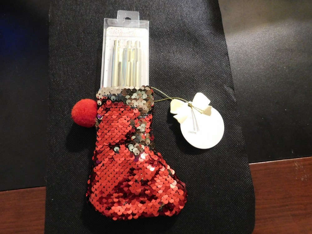 SHEFFIELD HOME SEQUIN STOCKING WITH 3 PENS!   a52DCX