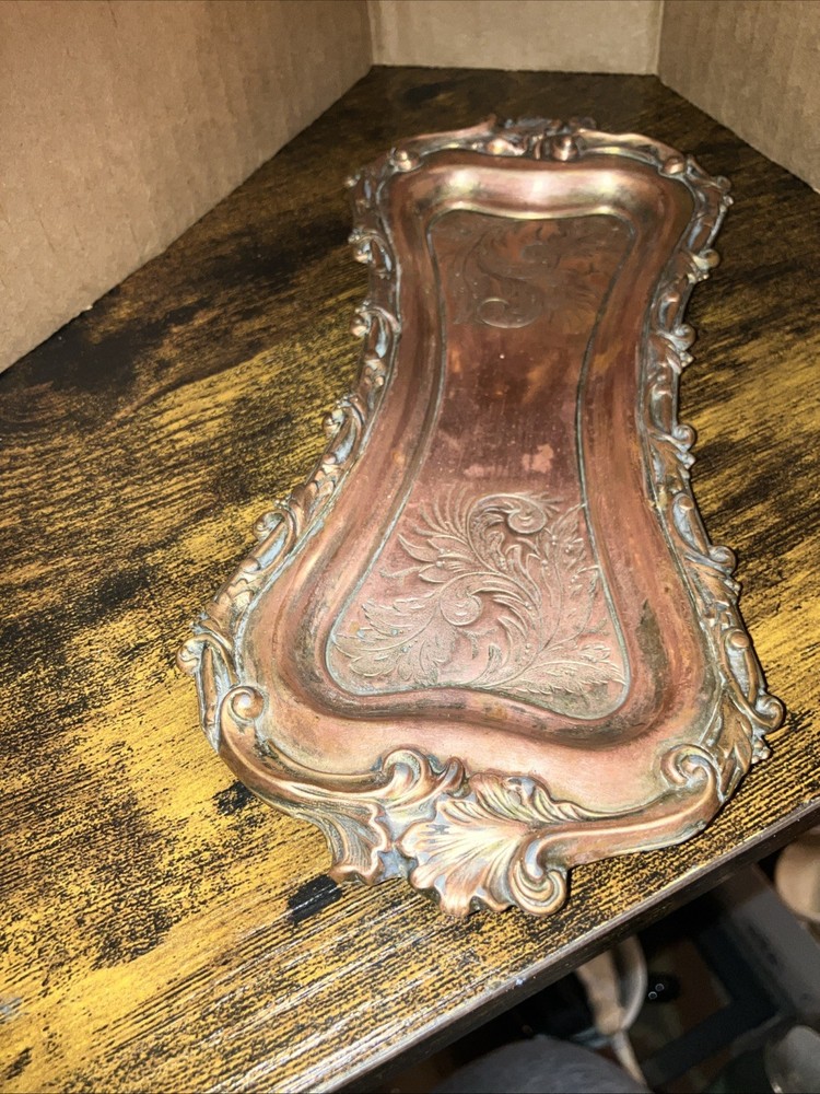 SNUFFER TRAY COPPER PLATE ON SILVER? 9”x4”