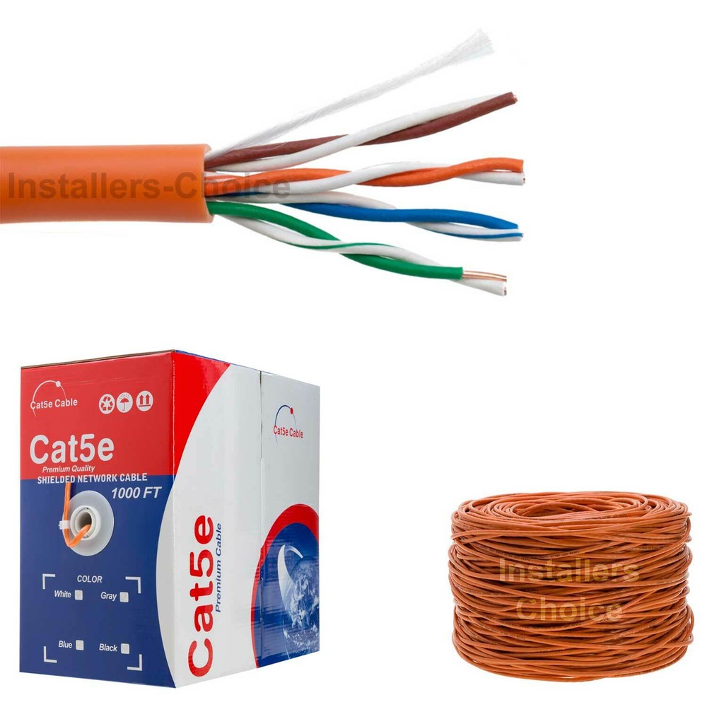 Cat5e 1000ft Cable UTP Cat5 Solid Bulk Ethernet Lan Network Wire Orange