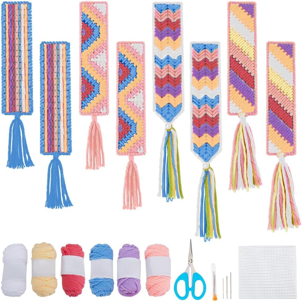 8set Plastic Canvas Bookmark Kit - Multicolor - 18 Count - Plastic Mesh - Nee...