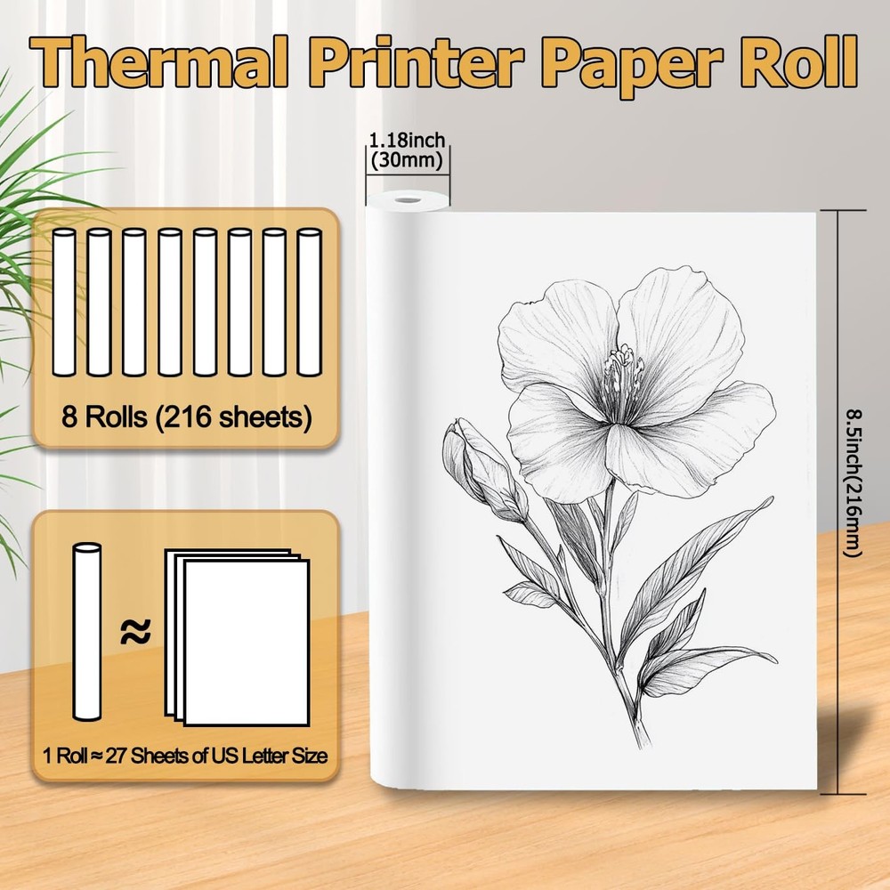 8 Rolls Thermal Paper 8.5’’ x 11’’ White for Printer,