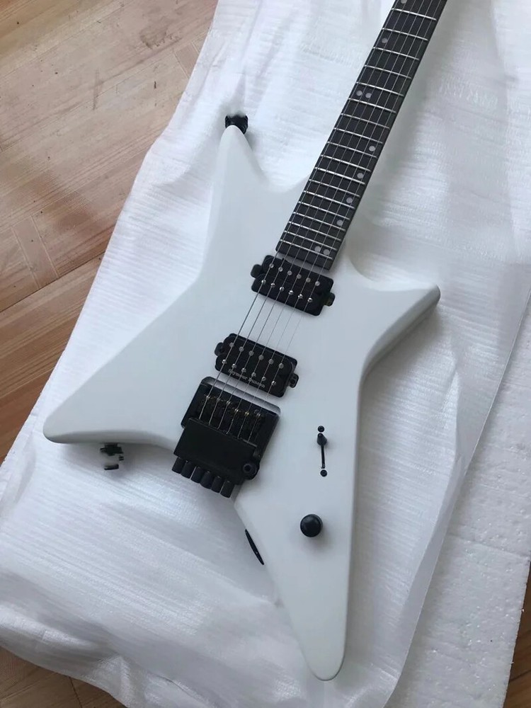 High Quality Custom 6 String Headless Electric Guitar Matte White Black Hardware
