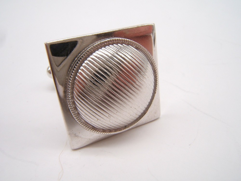VTG FLEX-LET SILVER TONE CUFFLINKS TEXTURED CENTER
