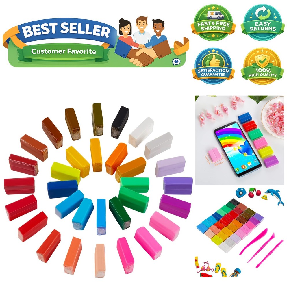 Non-Toxic Polymer Clay Set: 32 Colors for Safe, Creative Fun & Learning
