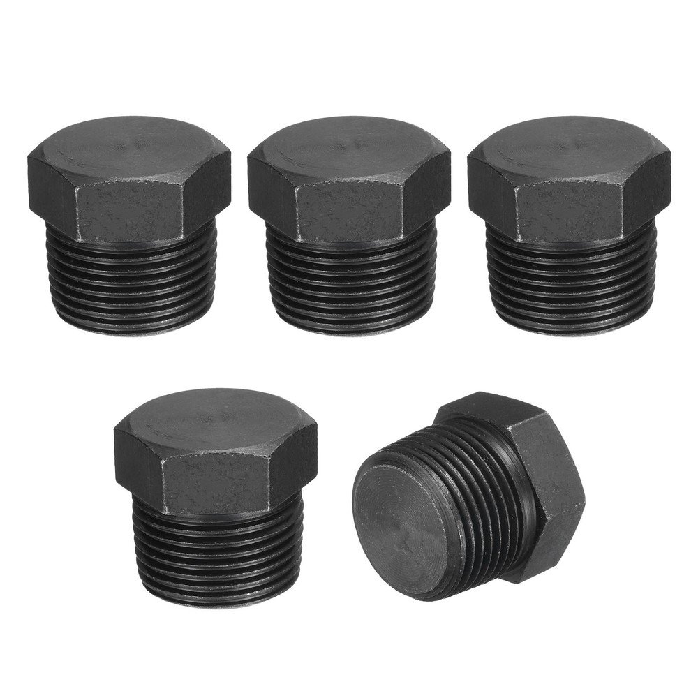 3/4 NPT Male Outer Head Hex Thread Socket Pipe Plug Fitting, 5Pcs, Black