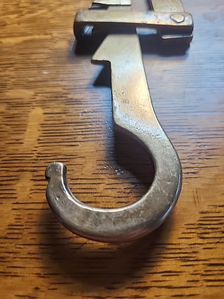 Antique Lighting Trammel Solid Brass, Heavy 18thc Adjustable Hook Sawtooth RARE