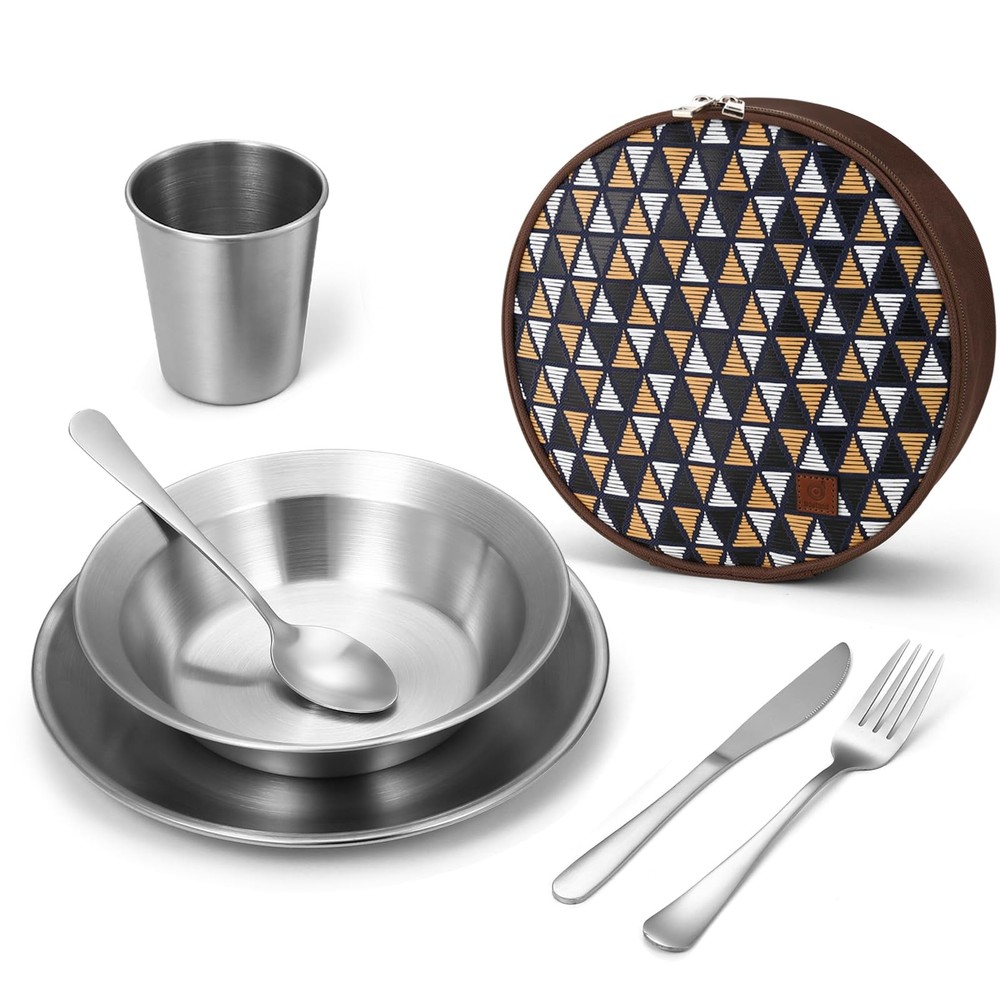 Complete Messware Kit Polished Stainless Steel Camping dinnerware Camping Coo...
