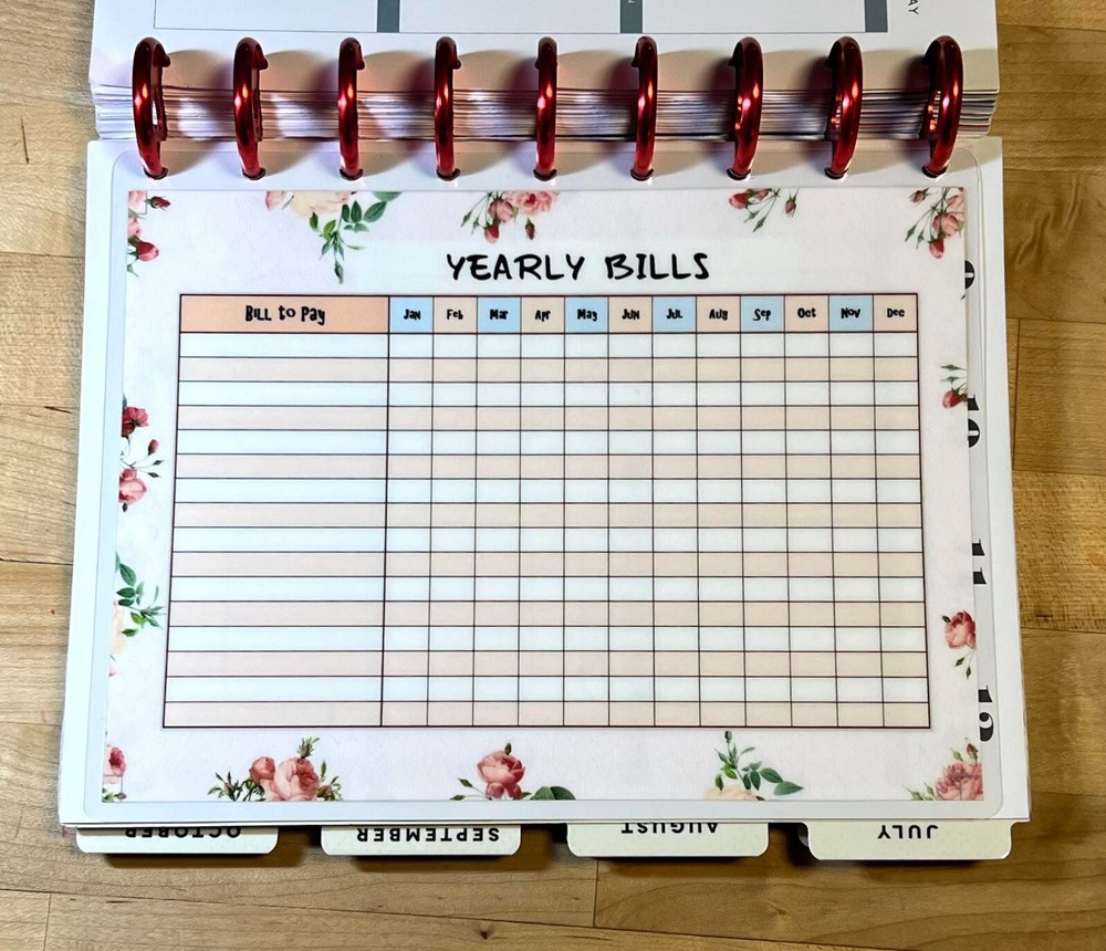 Yearly Bills to Pay Dashboard Insert for use with Classic HAPPY Planner~