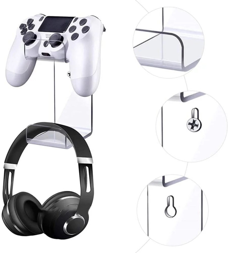 Universal Gaming Controller & Headphone Wall Rack | Clear Acrylic Hanger Stand