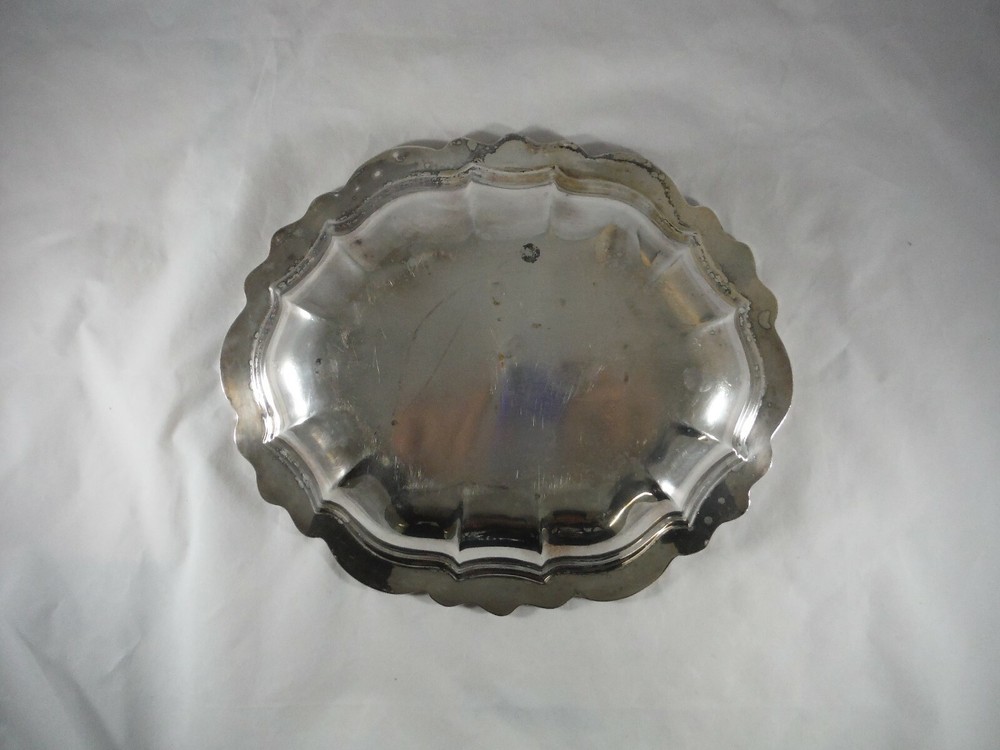 Decorative Serving Bowl Oval Silver Plated Scrolls and Flowers Monogram