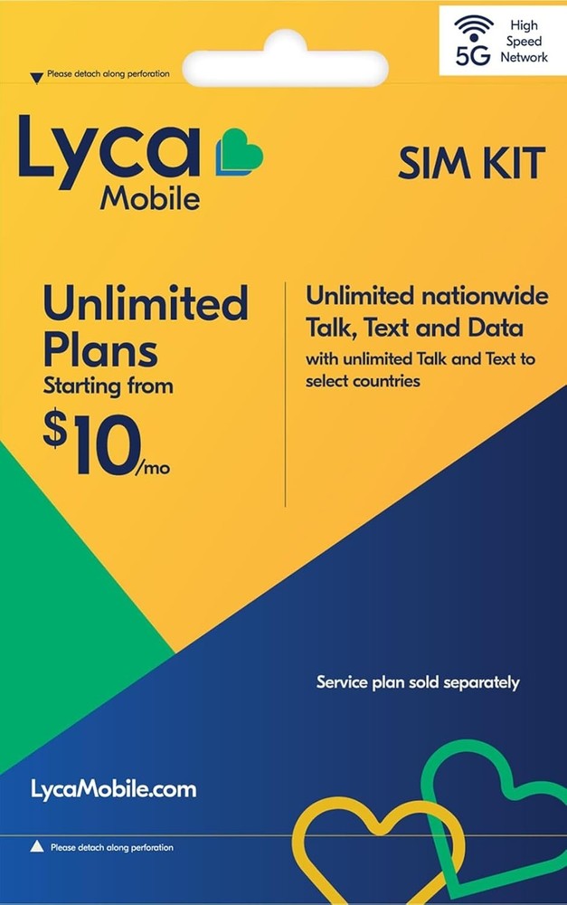 Lyca Mobile 5G/4G Prepaid SIM Card Kit - Unlimited Talk, Text & Data from $10/mo