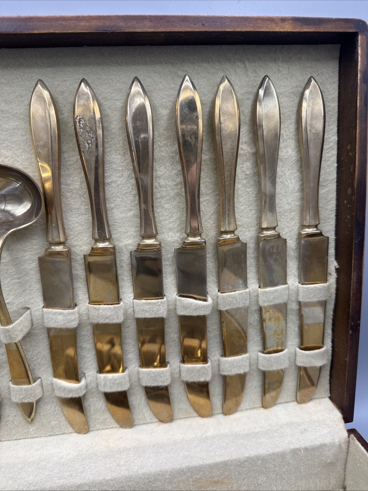DIRILYTE DIRIGOLD Gold Tone Silverware Flatware 55 pc Box MCM Mid Century