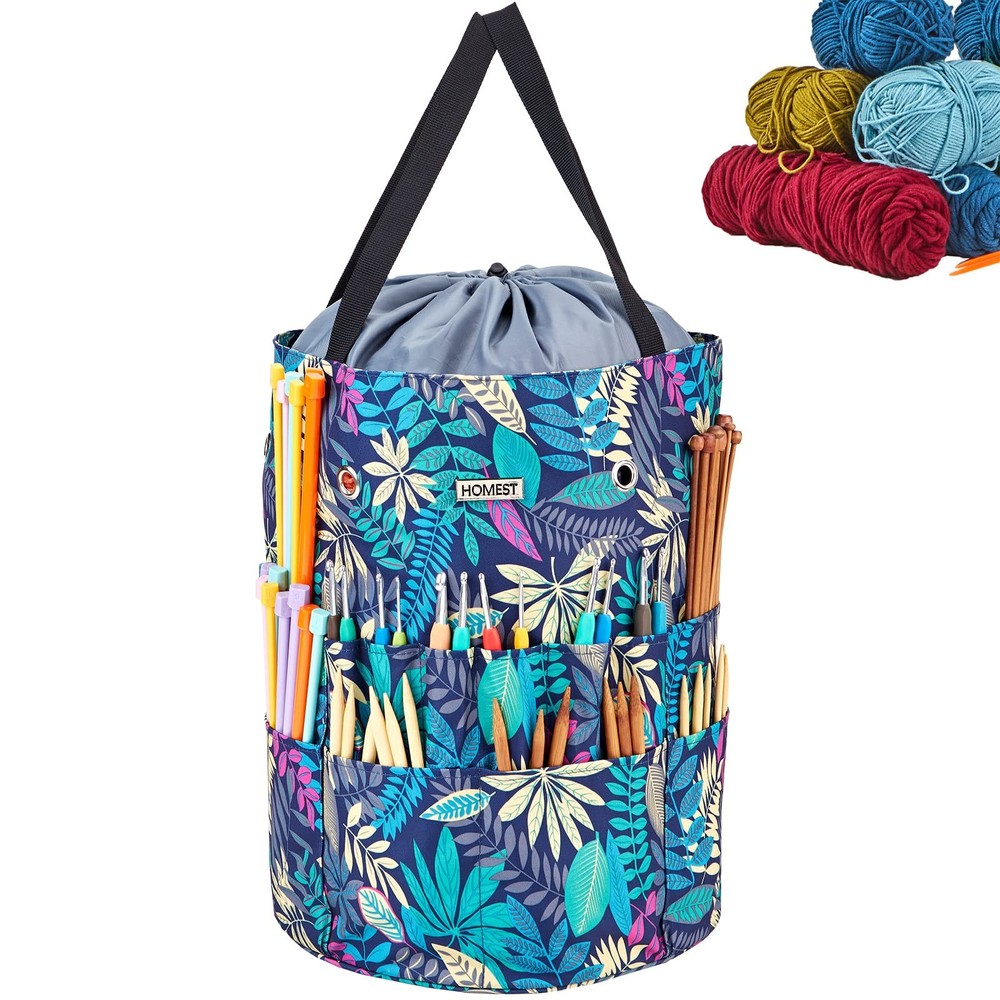 Large Crochet Bag with Customized Front Compartment for Knitting Accessories,...