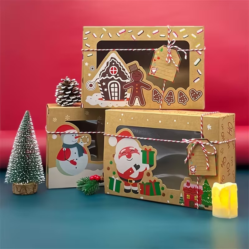 24pcs Christmas Cookie & Candy Boxes – Holiday Donut Gift Boxes w/ Tags & String