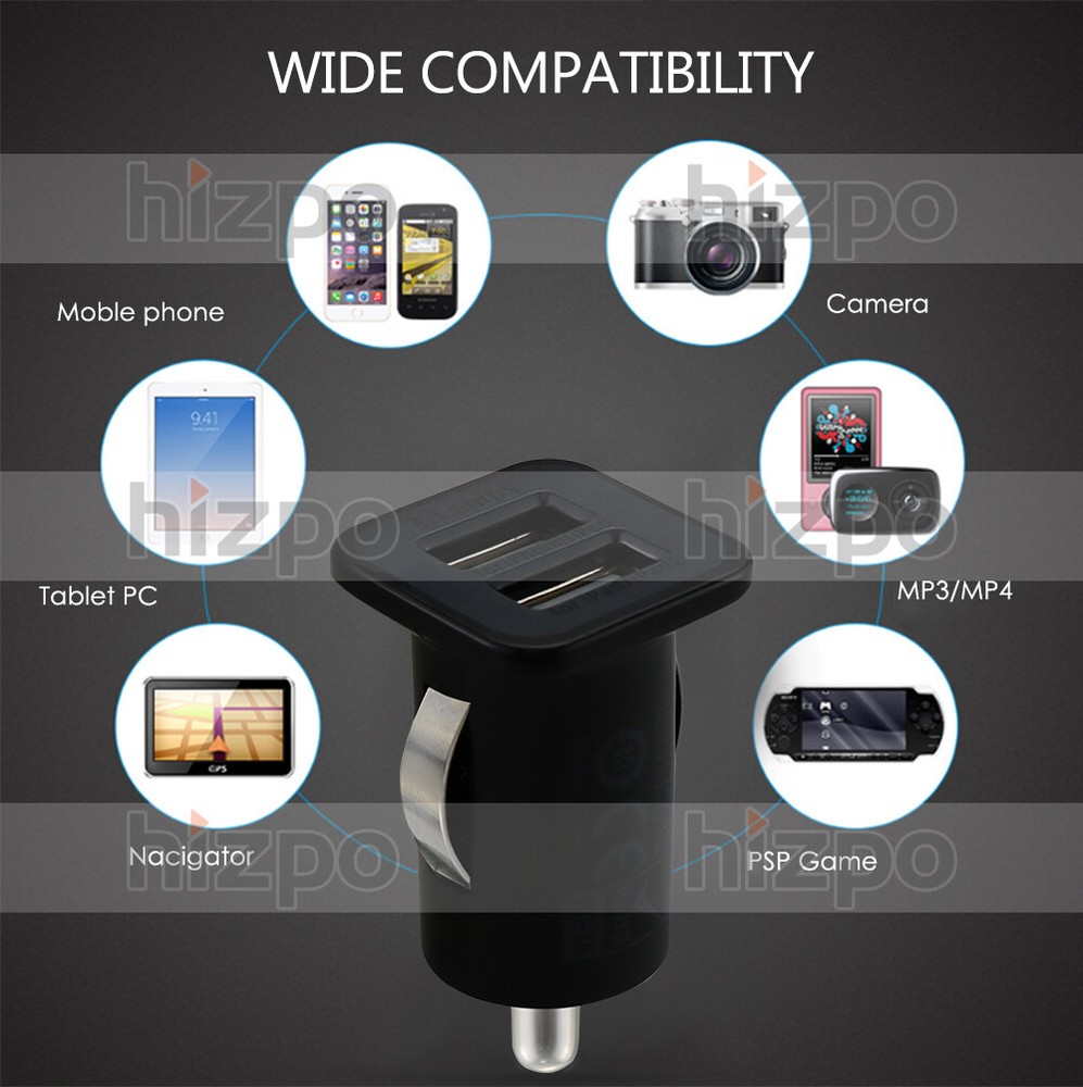 USB Car Charger Cigarette Lighter Socket 2 Port Adapter For Android And iPhone