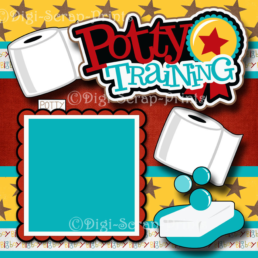 POTTY TRAINING ~ BOY 2 premade scrapbook pages paper piecing layout ~ DIGISCRAP