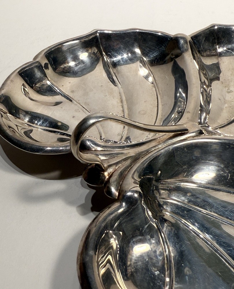 Vintage Silverplate 3-Section Leaf Tray with Handle, 10"