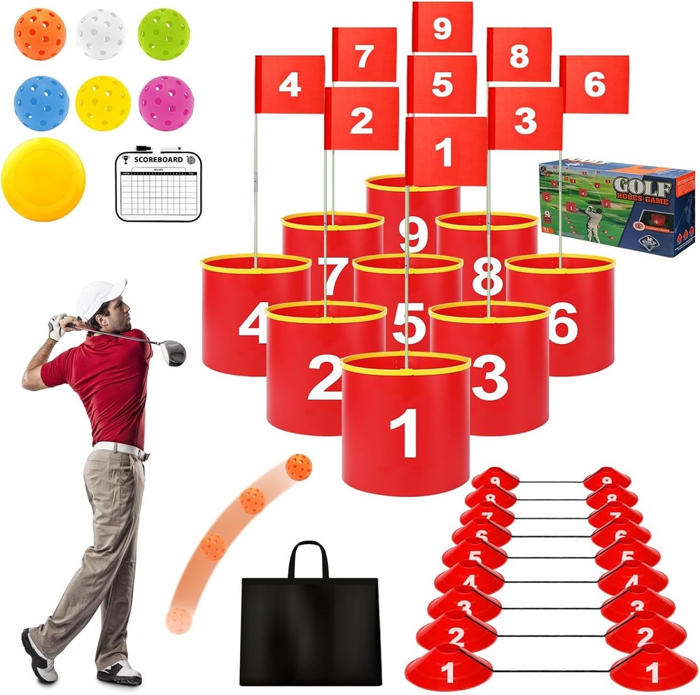9 Hole Golf Yard Game Bucket Set Portable