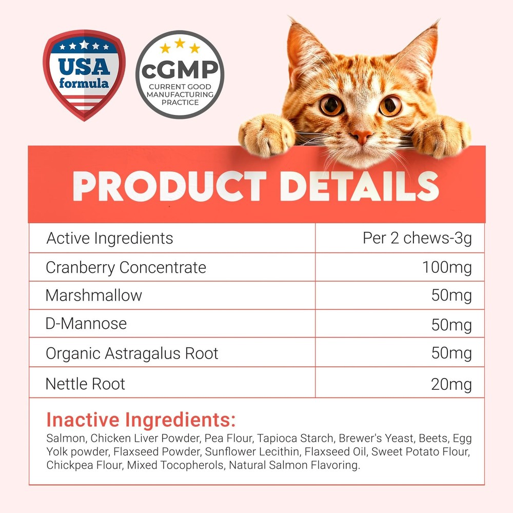 Bladder Chews for Cats UTI - Cat Urinary Tract Support with Cranberry &...