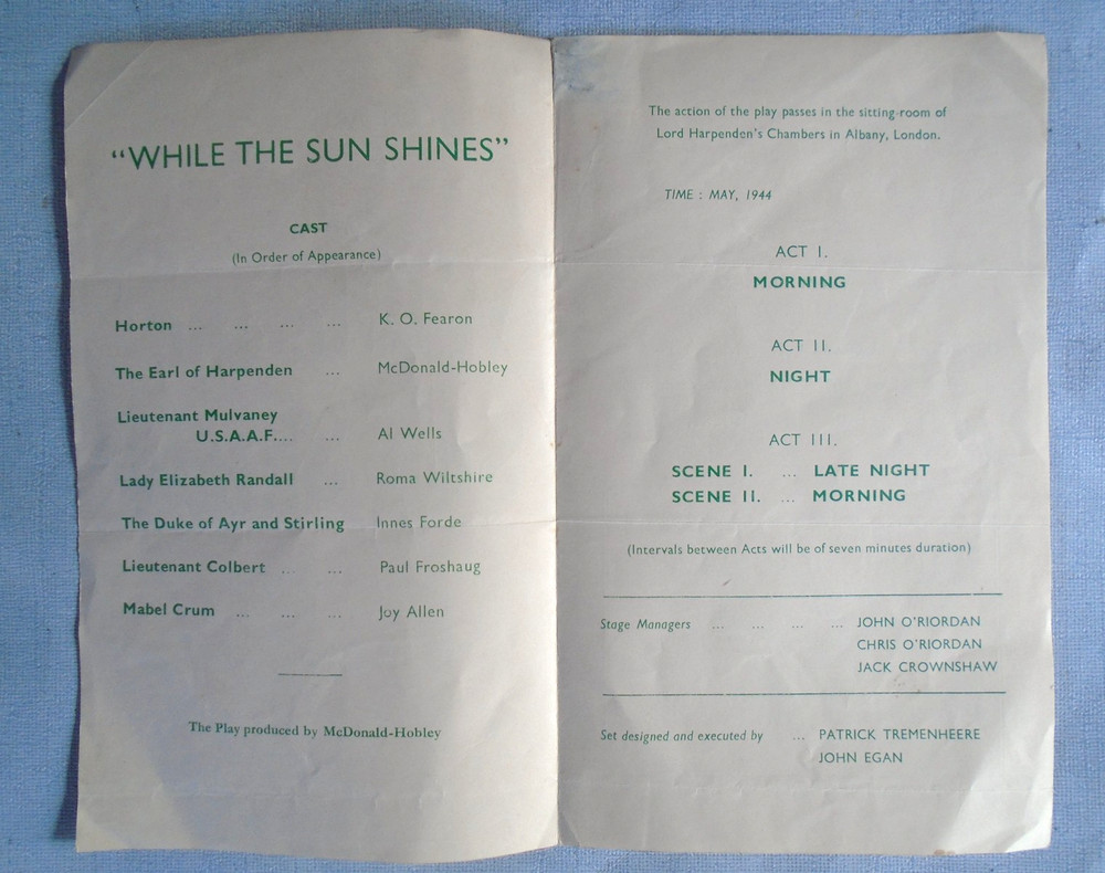 WWII Ceylon Army Command, 1945 program, while the sun shines