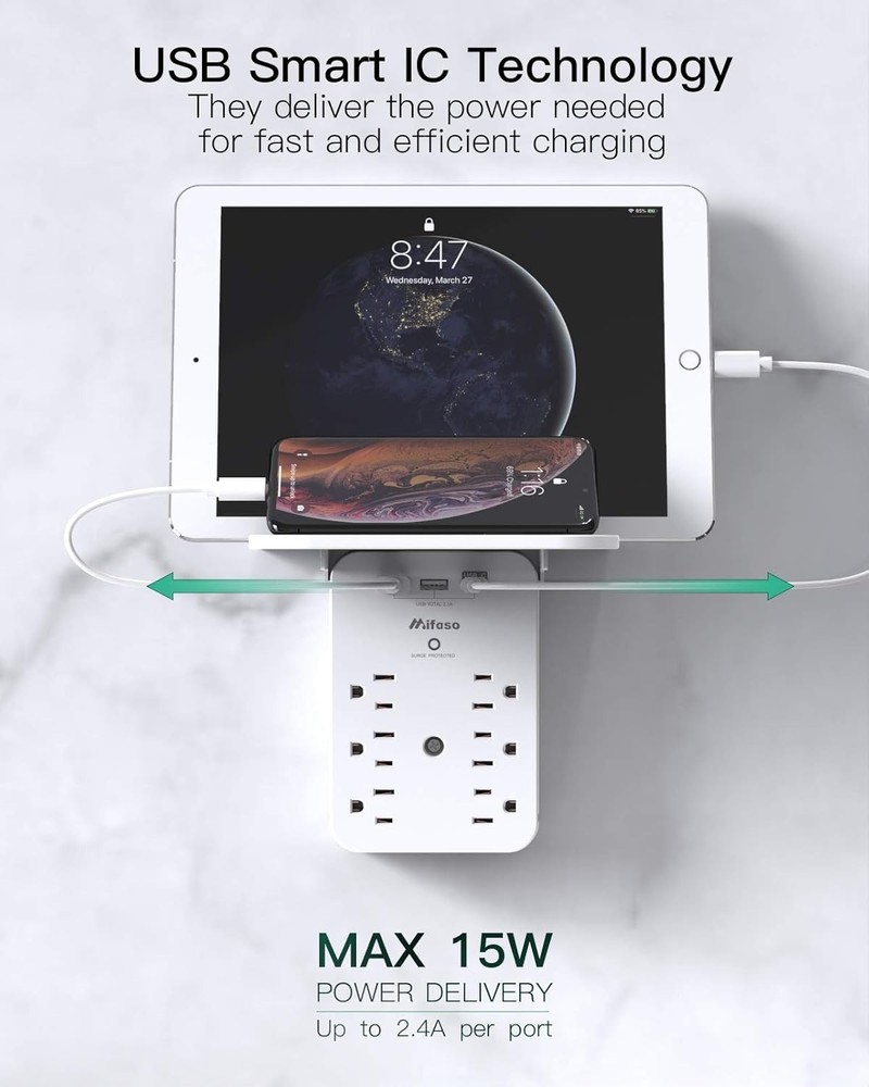 Surge Protector Outlet, Multiple Outlet Wall Plug Splitter for Home Office Dorm