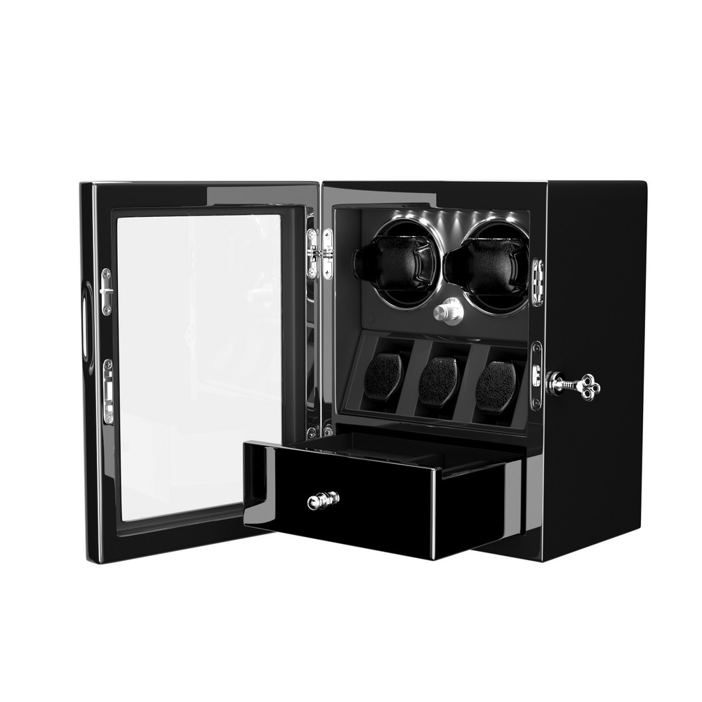 Automatic Double 2 Watch Winder with 3 Watch Display Storage Box Drawer LED Gift