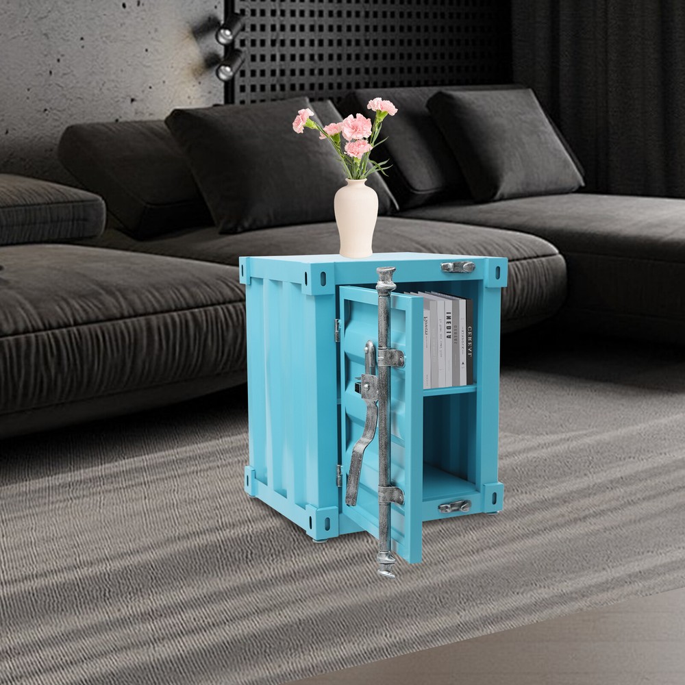 Floorstanding Side Table, Industrial Style Container Cabinet, Iron Bedside Table