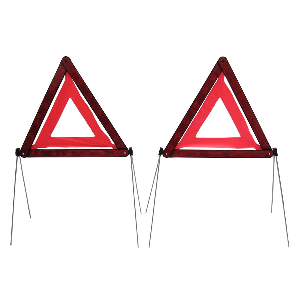 Car Warning Triangle Reflective Hazard Sign x2 (Folding Emergency Breakdown)