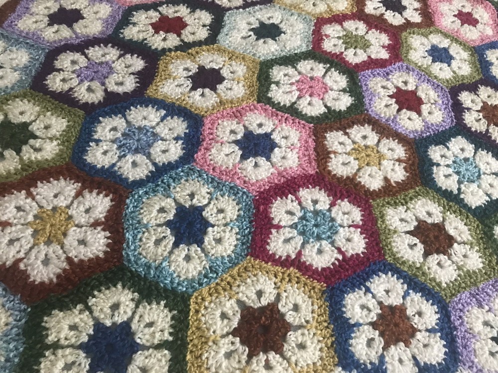 African Flower Afghan Throw Runner