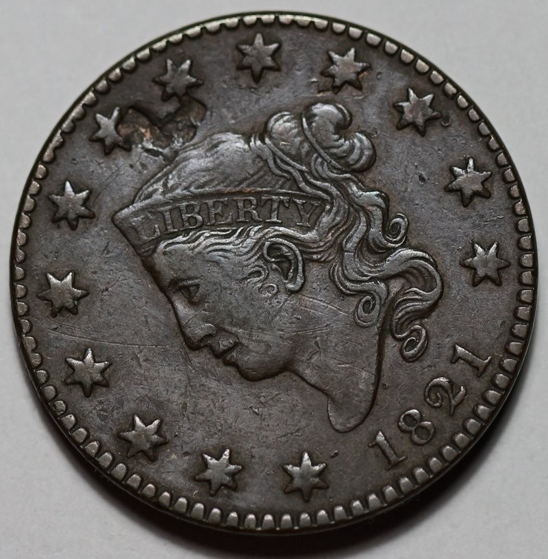 1821 Coronet Head Large Cent - Damage - US 1c Copper Coin