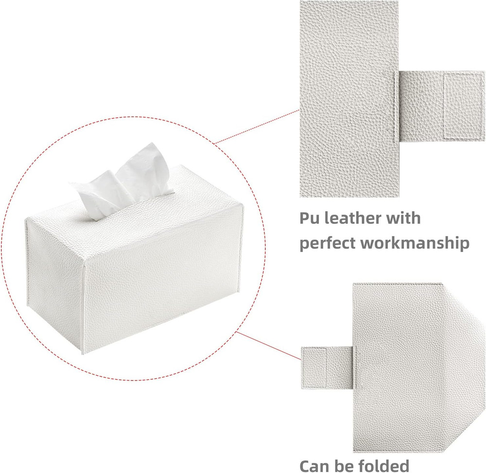 Rectangular Tissue Box Cover, Pu Leather Rectangle Tissue Box Holder with Bottom