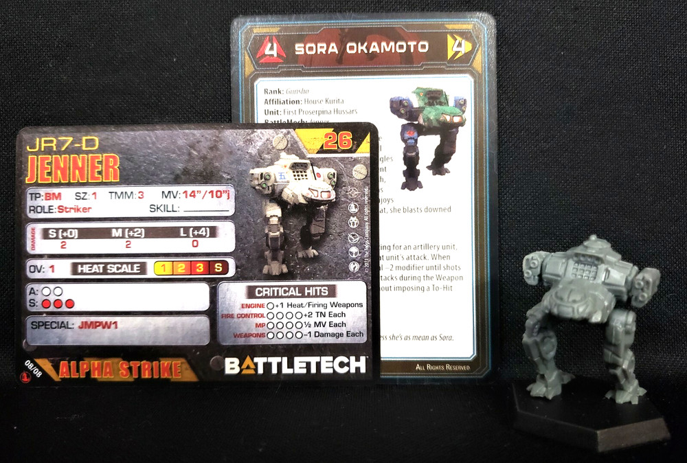 Battletech Jenner Mech + Pilot Card IS Kickstarter Catalyst Labs Striker Lance