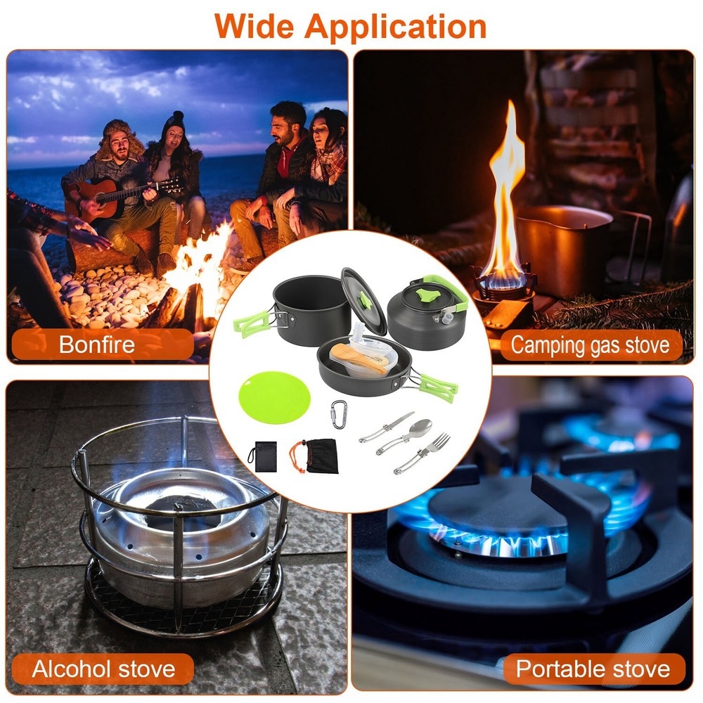 Camping Cookware Mess Kit, Backpacking Cookware Set, Camping Pots & Stove