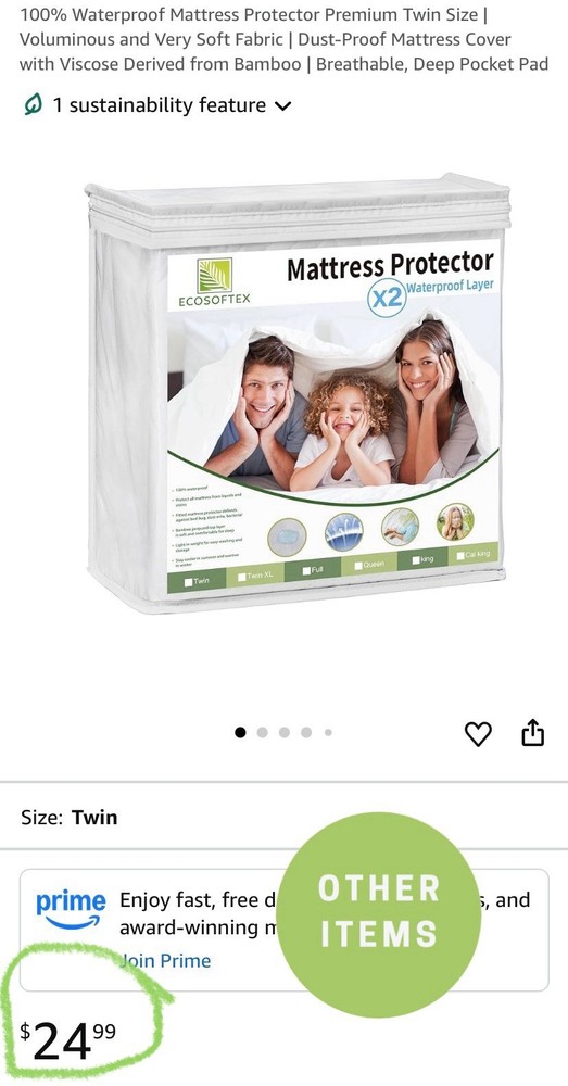 Twin Size Mattress Protector, Waterproof, Ecosoftex