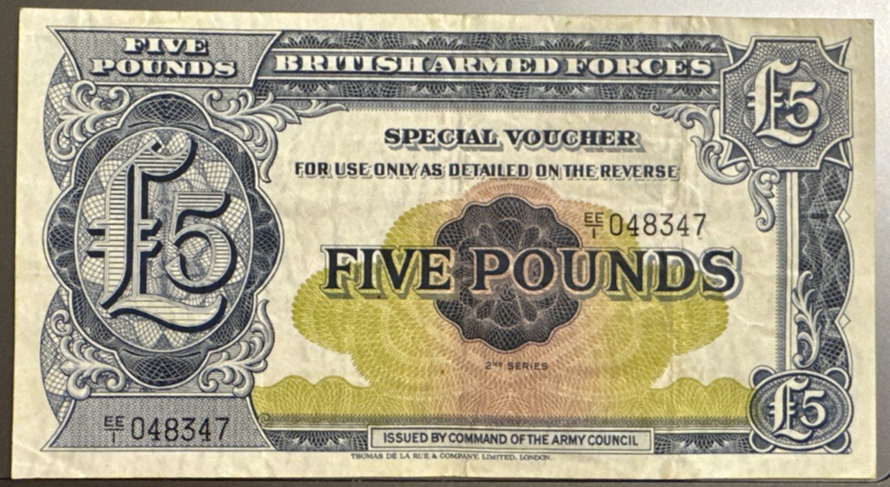 British Armed Forces 5 Pounds 1958 Banknote