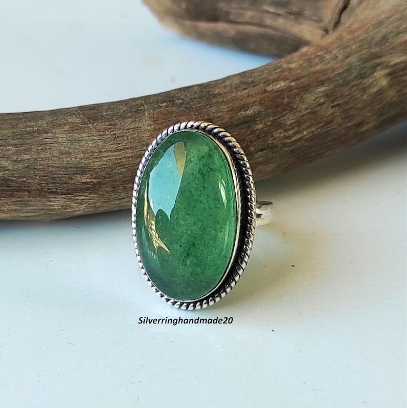 Green Jade Solid 925 Sterling Silver Beautiful Statement Ring, All Size M1459
