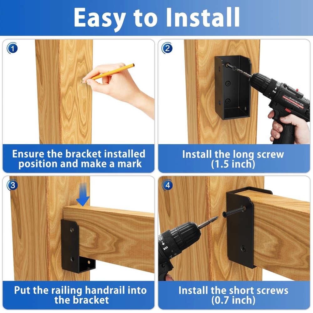 ForoGore 4 Pcs 2”x 4” Stainless Steel Deck Railing Brackets Parallel, Black