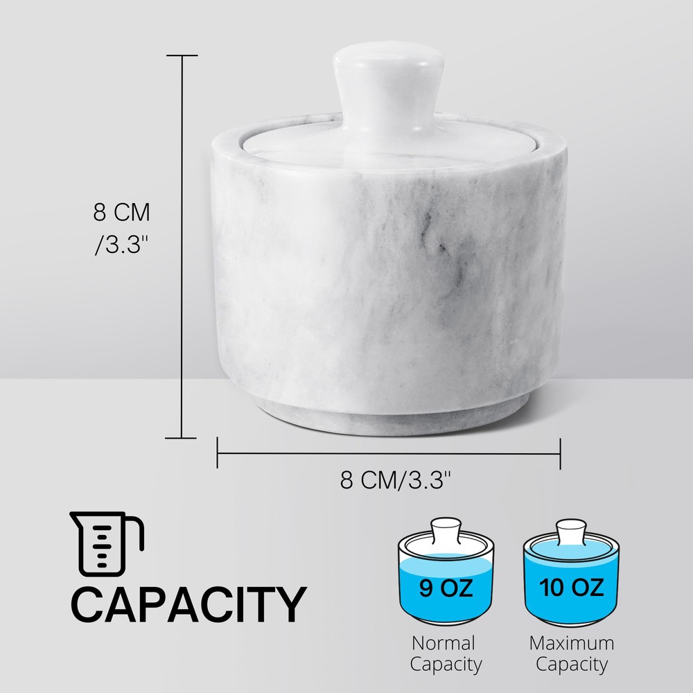 Marble Salt Cellar with Lid, Multi-Purpose Marble Container (Black & White)