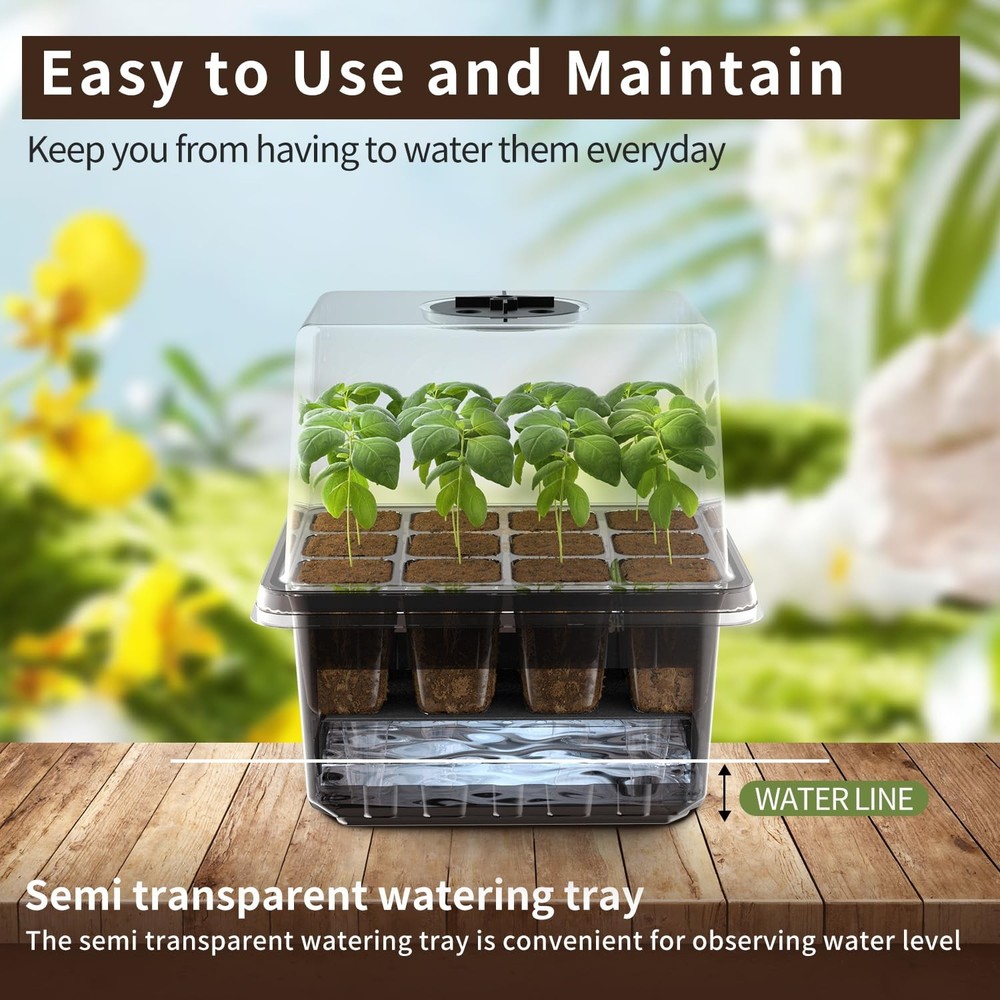 Seed Starter Trays Self-Watering - Kit with Humidity Dome, 5-Pack 60-Cell Pla...