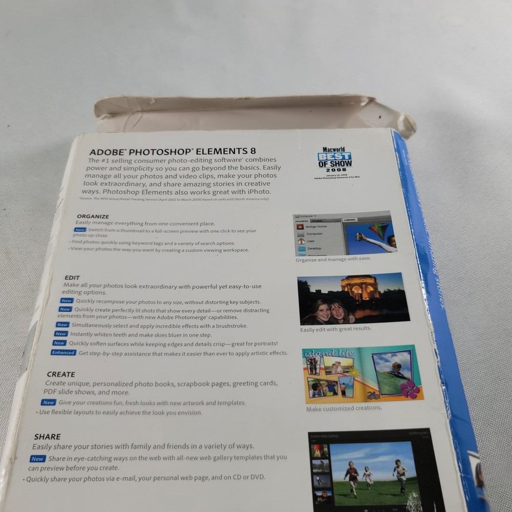Adobe Photoshop Elements 8 Software Disc Mac Photo Image Editing Works w iPhoto