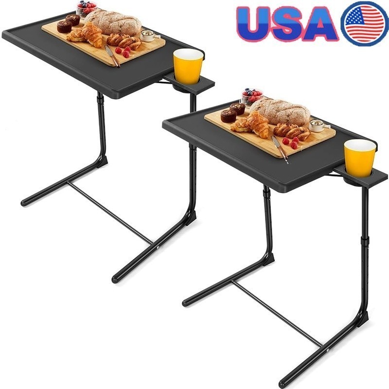 Adjustable Folding TV Tray W/ Cup Holder Multipurpose Workstation Space Saving