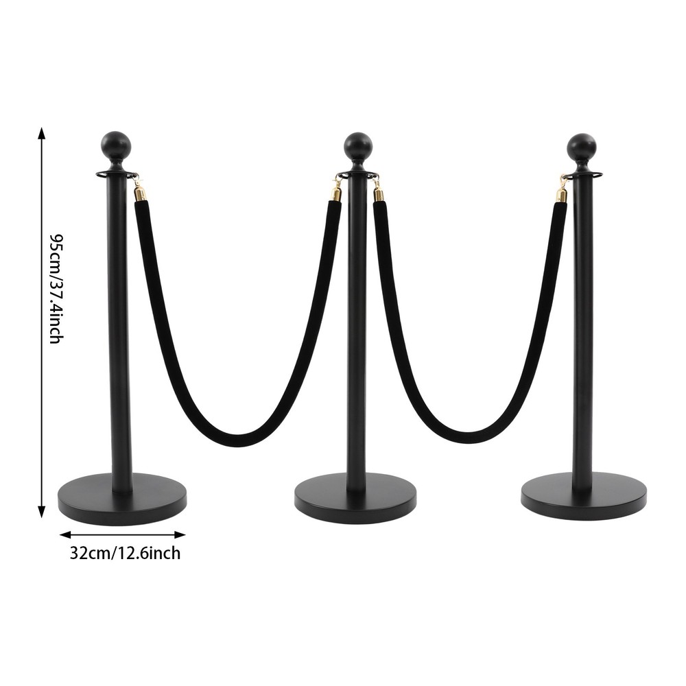 6Pcs Black Stanchion Posts Queue Pole Ropes Crowd Control Barrier Stanchion
