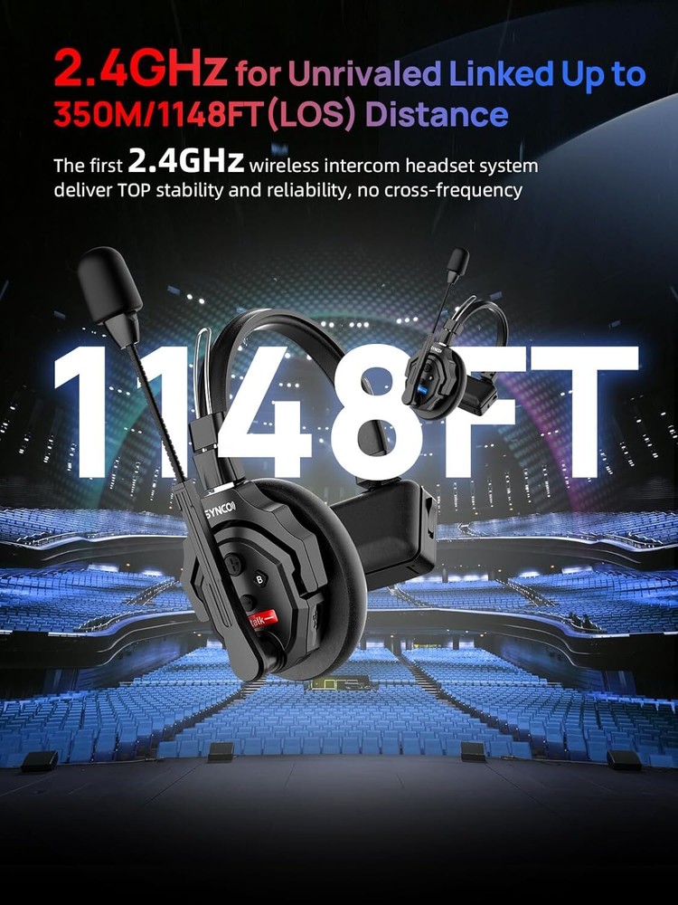 SYNCO XTALK X2 Wireless Intercom Headset System 2.4GHz 350M/1148FT For 2 Persons