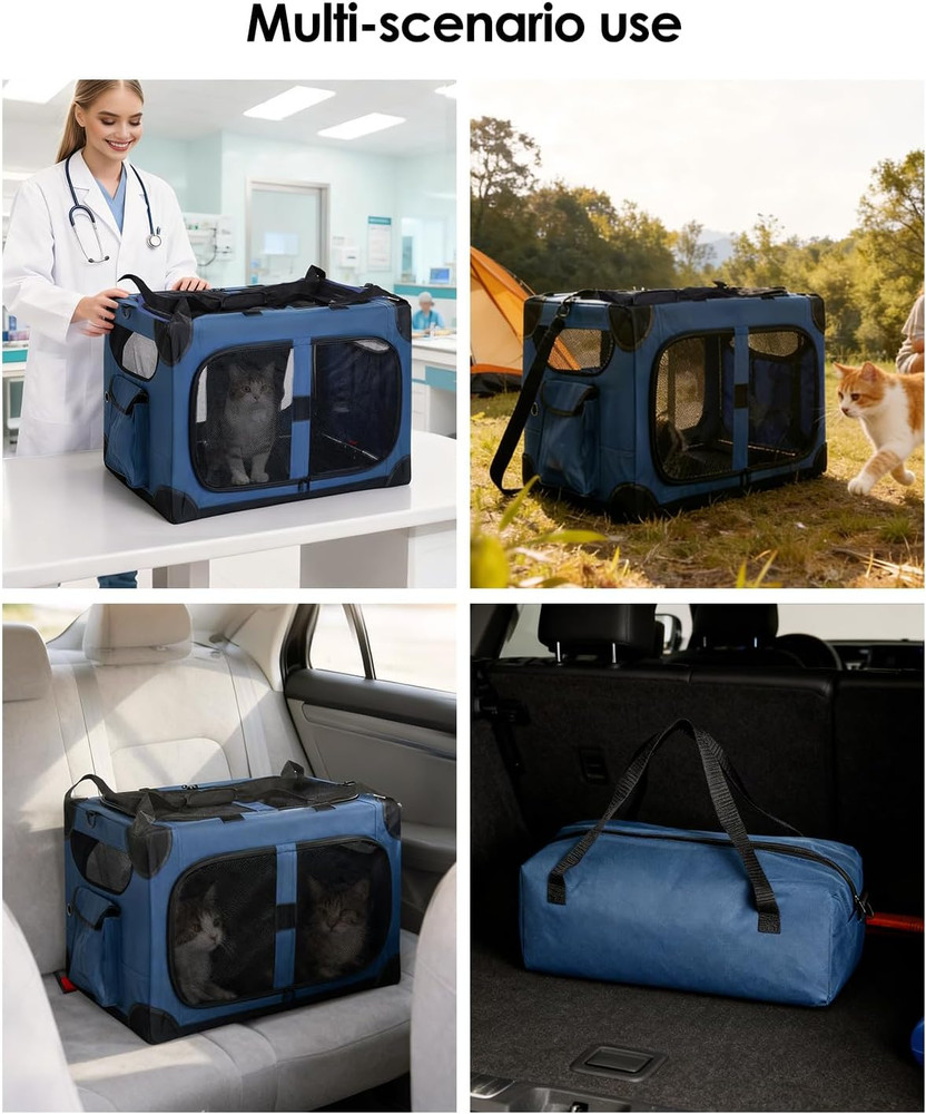 Extra Large Cat Carrier for 2 Cats, XL with Removable Divider, Foldable Soft-Sid