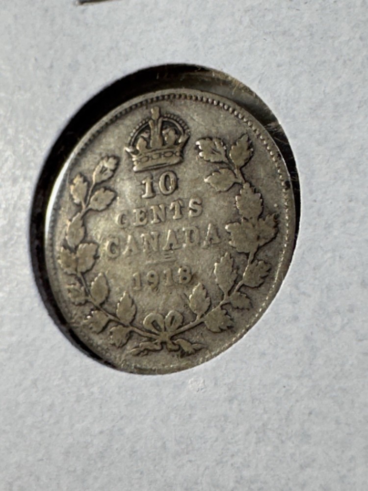 1918 Canada 10 Cents Silver Coin